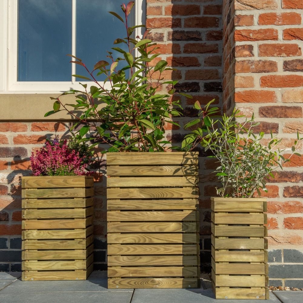 Contemporary Slatted Planter Set Of 3 (Direct Delivery)